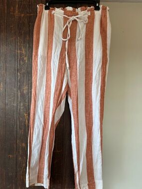 beachlunchlounge Rust and White Vertical Stripe Drawstring Pants
